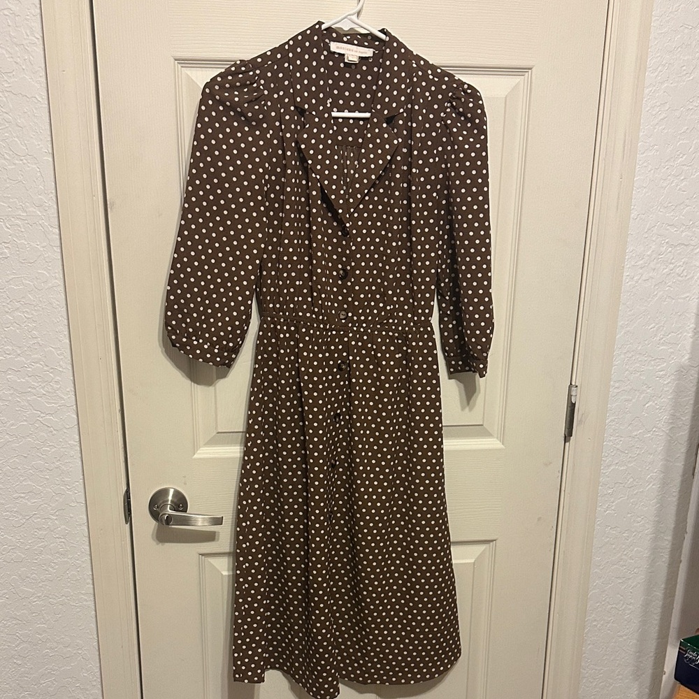 Monteau Brown Midi Dress with White Polka Dots